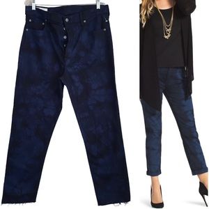 PLUS GAP NEW Black & Blue Tie Dye High Rise Cheeky Straight Raw Hem Jeans 14Tall
